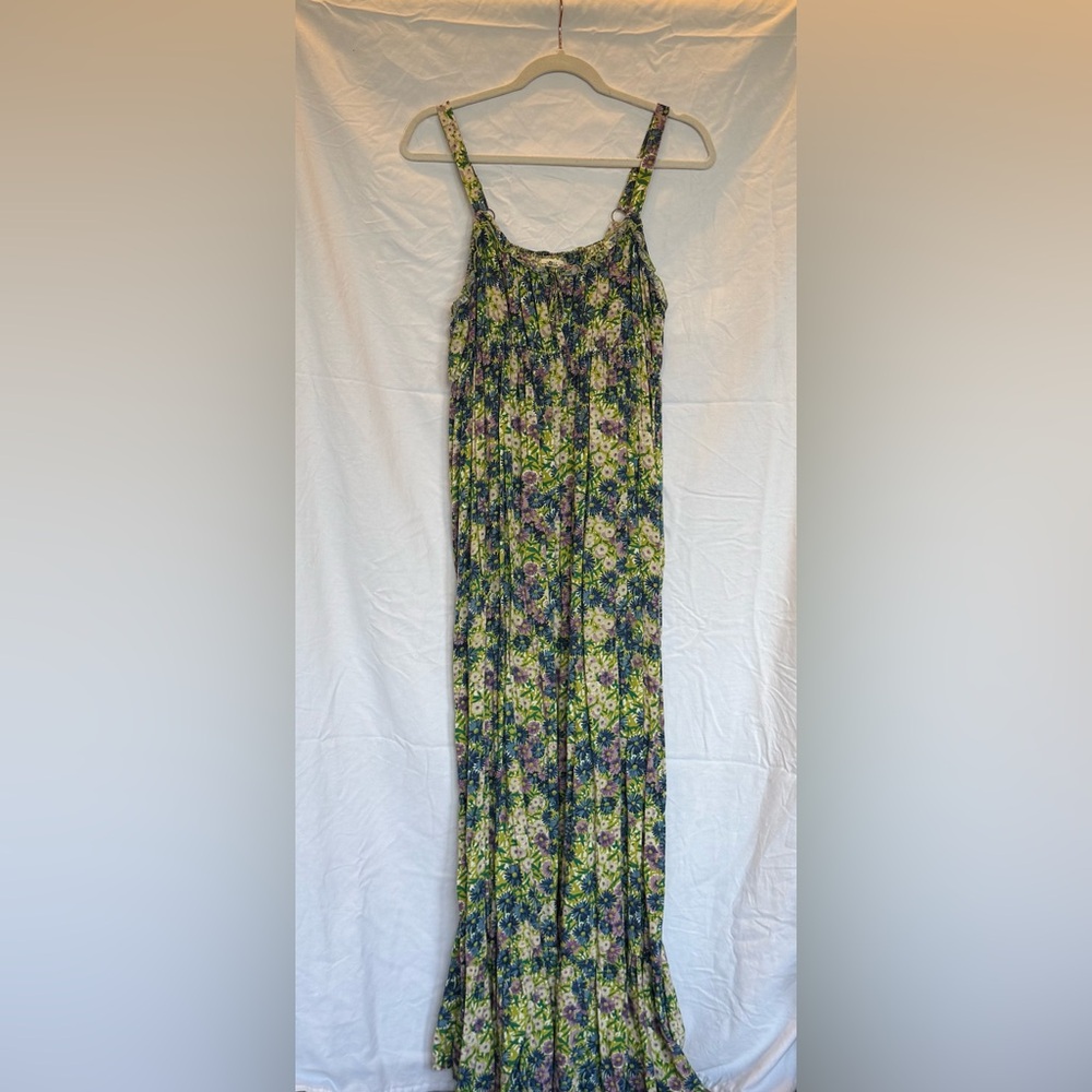 Natural Life strappy Floral Dress with Purple, Green, and blue flowers